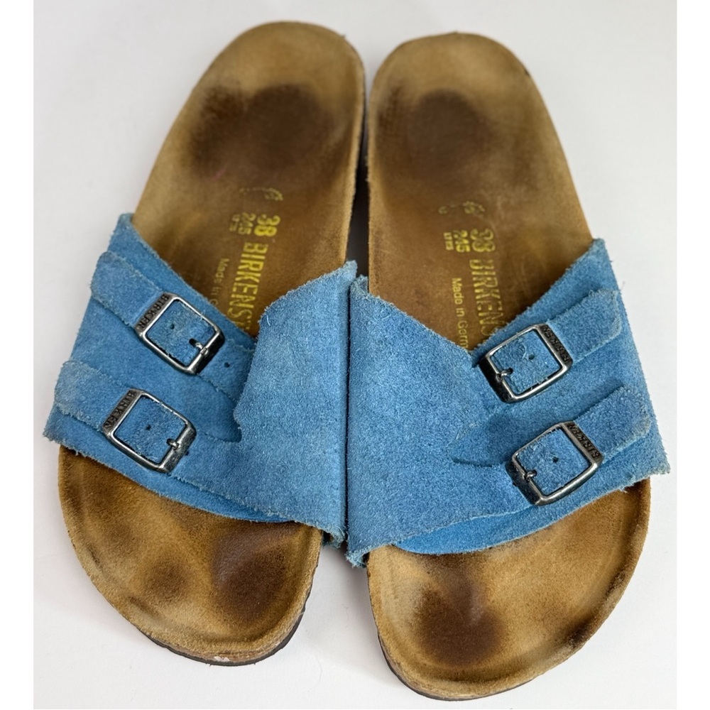 Birkenstock Women’s Zurich Light Blue Suede Slide Sandals, size 7.5 US / 38 EU - Picture 9 of 12